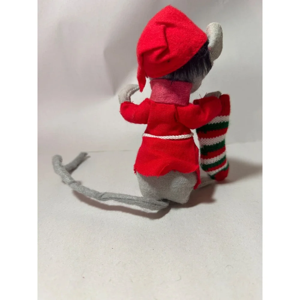 Vintage 1990 Annalee Dolls Christmas‎ Mouse Red Nightcap Stocking Grey 6 Inch